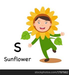Alphabet Letter S-sunflower,vector illustration