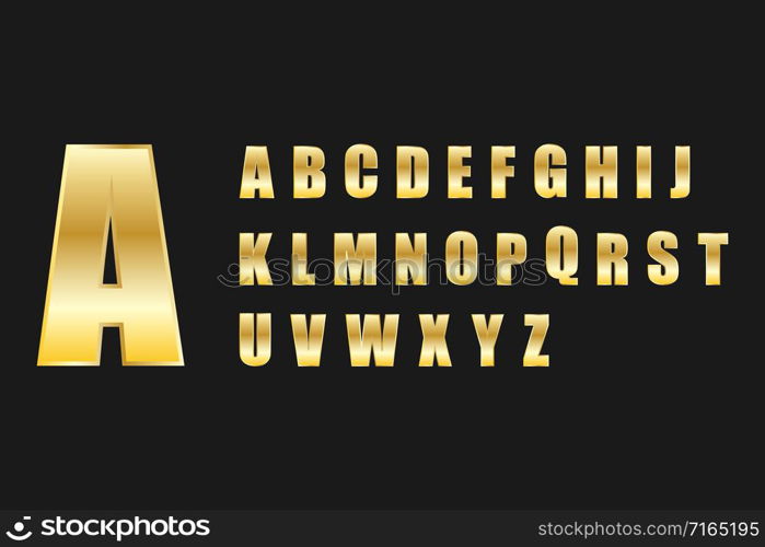 Alphabet letter set gold metal style. Vector eps10