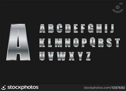 Alphabet letter set silver metal style. Vector eps10