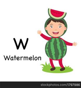 Alphabet Letter W-watermelon,vector illustration