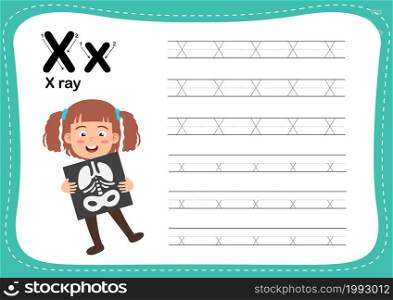 Alphabet Letter X - X-ray exercise with cut girl vocabulary illustration, vector