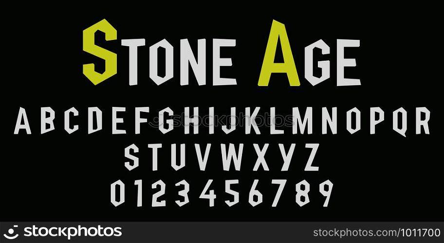 Alphabet letters and numbers of stone design. Rough-hewn font template. Vector illustration.. Alphabet letters and numbers of stone design. Rough-hewn font template. Vector illustration