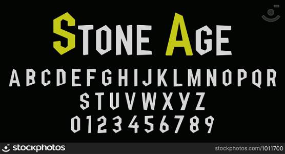 Alphabet letters and numbers of stone design. Rough-hewn font template. Vector illustration.. Alphabet letters and numbers of stone design. Rough-hewn font template. Vector illustration