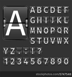 Alphabet letters and numbers on black arrival departure airport board vector illustration