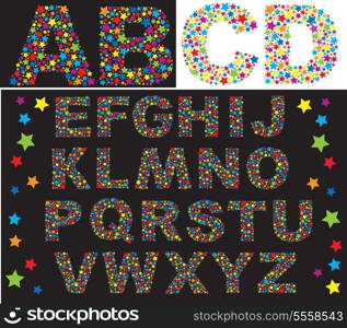 alphabet - letters are made of multicolored stars