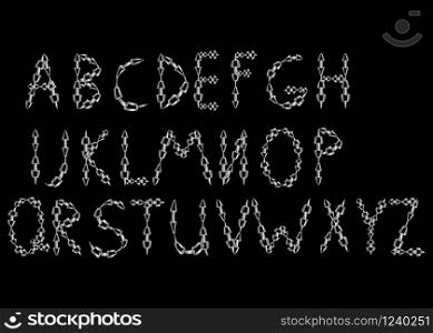 alphabet letters made from metal chain, isolated. alphabet letters made from metal chain,