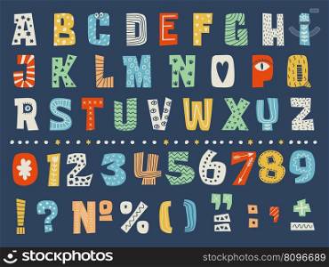 Alphabet. Letters numbers and punctuation marks in decorative style recent vector ornamental templates of alphabet of alphabet font, number type sign illustration. Alphabet. Letters numbers and punctuation marks in decorative style recent vector ornamental templates of alphabet