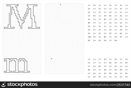 Alphabet M Graphic Dictation Drawing, Character A, Language Letter Graphemes Symbol Vector Art Illustration, Drawing By Cells