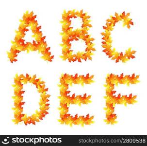 Alphabet made from autumn falling maple leaves