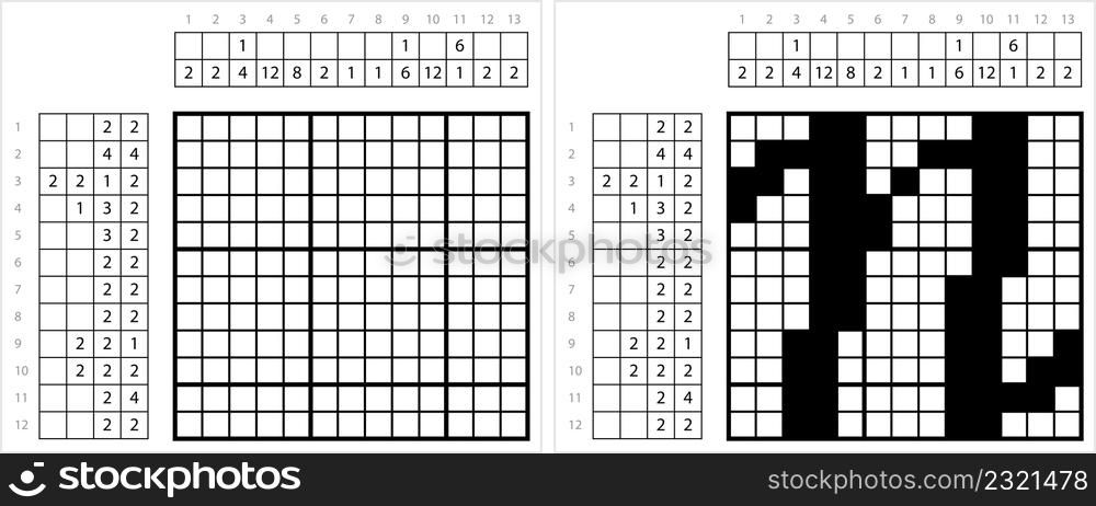 Alphabet N Lowercase Nonogram Pixel Art, Character N, Language Letter Graphemes Symbol Vector Art Illustration, Logic Puzzle Game Griddlers, Pic-A-Pix, Picture Paint By Numbers, Picross