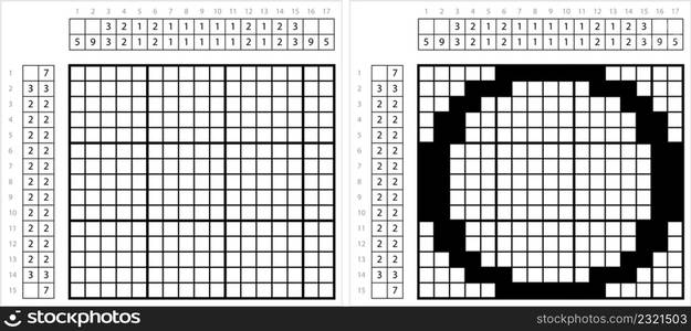 Alphabet O Nonogram Pixel Art, Character O, Language Letter Graphemes Symbol Vector Art Illustration, Logic Puzzle Game Griddlers, Pic-A-Pix, Picture Paint By Numbers, Picross