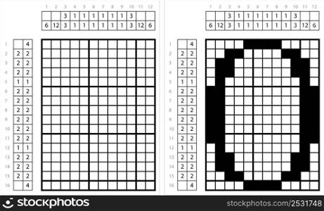 Alphabet O Nonogram Pixel Art, Character O, Language Letter Graphemes Symbol Vector Art Illustration, Logic Puzzle Game Griddlers, Pic-A-Pix, Picture Paint By Numbers, Picross