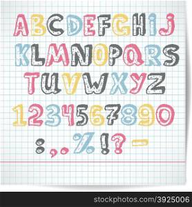 Alphabet of rasterized point multicolored letters