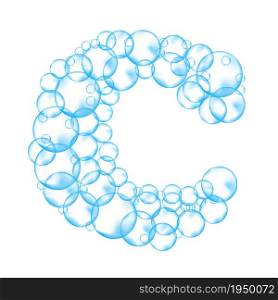 Alphabet of soap bubbles. Water suds letter c. Realistic vector font isolated on white background.. Alphabet of soap bubbles. Water suds letter c. Realistic vector font isolated on white background