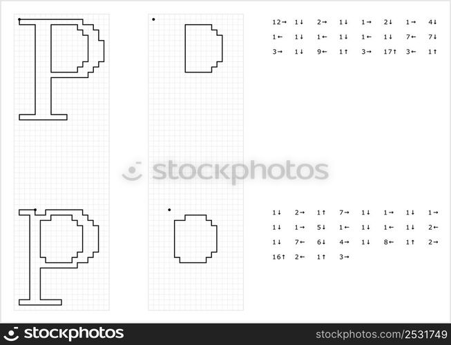 Alphabet P Graphic Dictation Drawing, Character A, Language Letter Graphemes Symbol Vector Art Illustration, Drawing By Cells