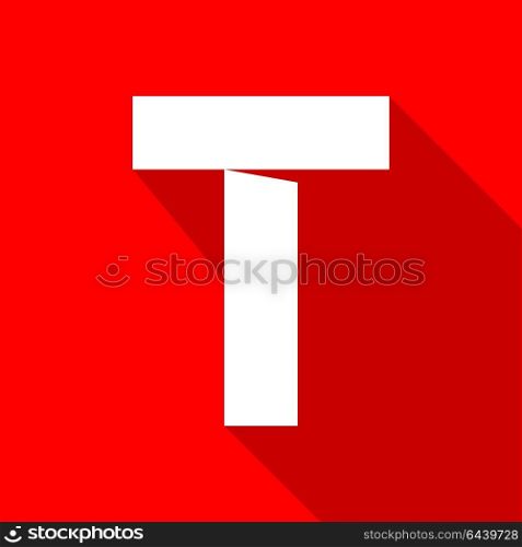 Alphabet paper cut letter. Alphabet paper cut white letter T, on color square