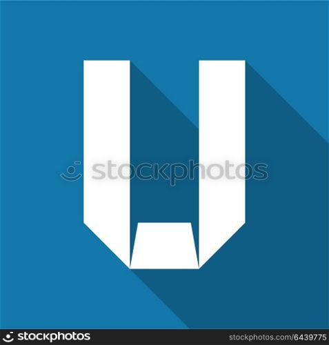 Alphabet paper cut letter. Alphabet paper cut white letter U, on color square