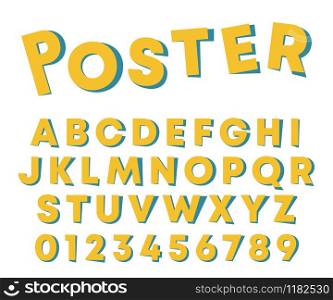 Alphabet poster design. Letters and numbers with paper shadow isolated on white background. Vector illustration.. Alphabet poster design. Letters and numbers with paper shadow isolated on white background. Vector illustration