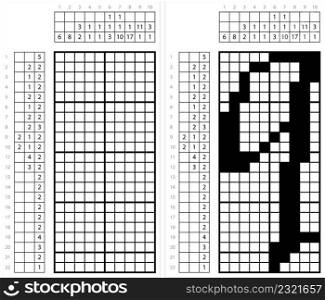 Alphabet Q Lowercase Nonogram Pixel Art, Character Q, Language Letter Graphemes Symbol Vector Art Illustration, Logic Puzzle Game Griddlers, Pic-A-Pix, Picture Paint By Numbers, Picross