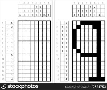 Alphabet Q Lowercase Nonogram Pixel Art, Character Q, Language Letter Graphemes Symbol Vector Art Illustration, Logic Puzzle Game Griddlers, Pic-A-Pix, Picture Paint By Numbers, Picross