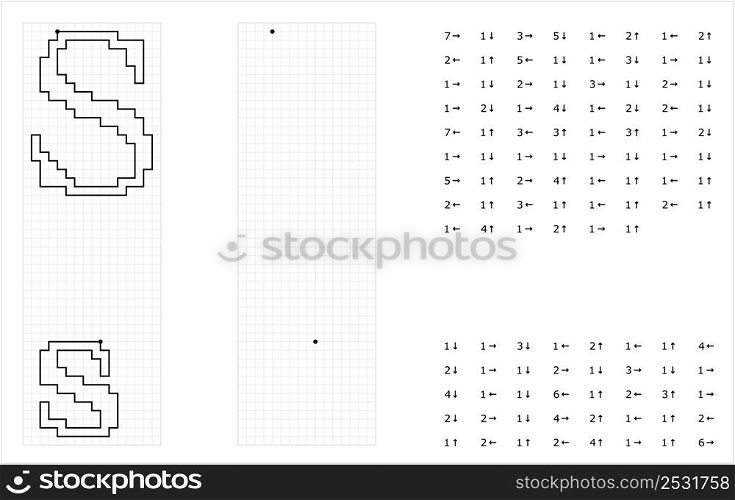 Alphabet S Graphic Dictation Drawing, Character A, Language Letter Graphemes Symbol Vector Art Illustration, Drawing By Cells