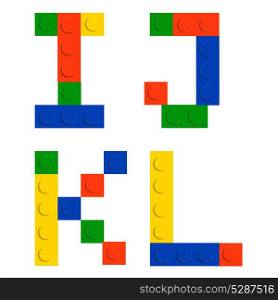 Alphabet set made of toy construction brick blocks isolated isolated on white