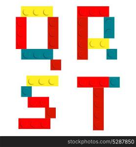 Alphabet set made of toy construction brick blocks isolated isolated on white