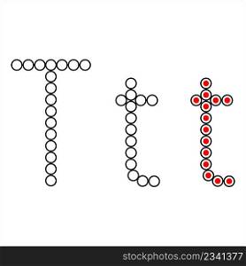 Alphabet T Dab Worksheet, Character T, Language Letter Graphemes Symbol Vector Art Illustration, Dab The Dot Activity Printable Worksheet
