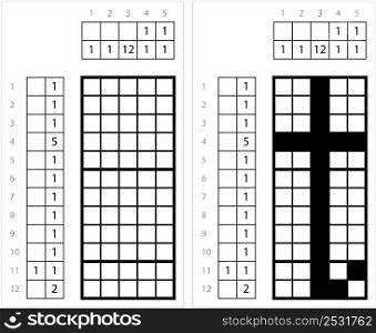 Alphabet T Lowercase Nonogram Pixel Art, Character T, Language Letter Graphemes Symbol Vector Art Illustration, Logic Puzzle Game Griddlers, Pic-A-Pix, Picture Paint By Numbers, Picross