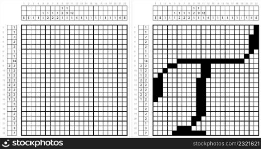 Alphabet T Nonogram Pixel Art, Character T, Language Letter Graphemes Symbol Vector Art Illustration, Logic Puzzle Game Griddlers, Pic-A-Pix, Picture Paint By Numbers, Picross