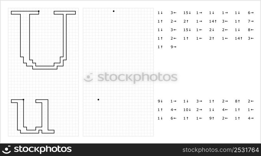 Alphabet U Graphic Dictation Drawing, Character A, Language Letter Graphemes Symbol Vector Art Illustration, Drawing By Cells