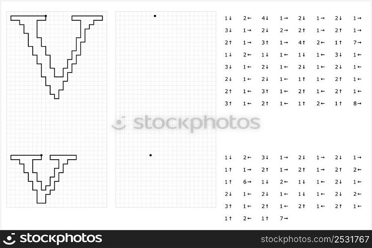 Alphabet V Graphic Dictation Drawing, Character A, Language Letter Graphemes Symbol Vector Art Illustration, Drawing By Cells