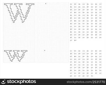 Alphabet W Graphic Dictation Drawing, Character A, Language Letter Graphemes Symbol Vector Art Illustration, Drawing By Cells
