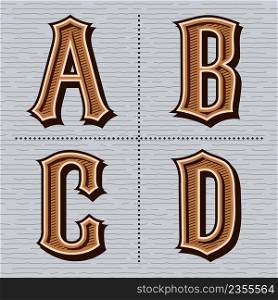 Alphabet western letters vintage design vector (a, b, c, d)