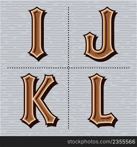 Alphabet western letters vintage design vector (i, j, k, l)