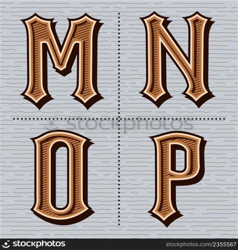 Alphabet western letters vintage design vector (m, n, o, p)