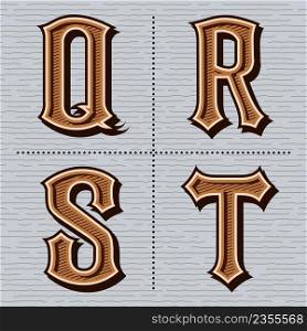 Alphabet western letters vintage design vector (q, r, s, t)