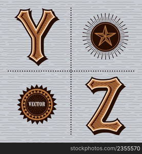 Alphabet western letters vintage design vector (y, z)