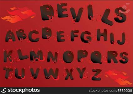 Alphabet with funny demons letters and fire