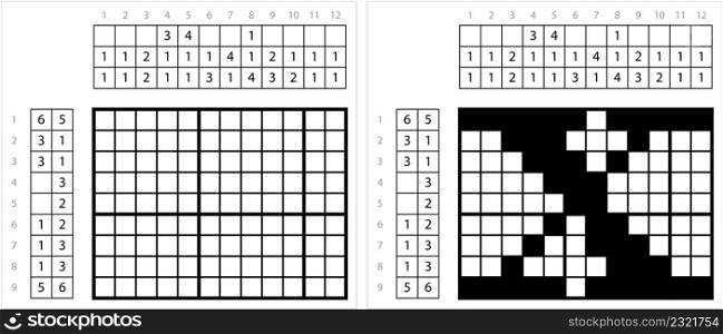 Alphabet X Lowercase Nonogram Pixel Art, Character X, Language Letter Graphemes Symbol Vector Art Illustration, Logic Puzzle Game Griddlers, Pic-A-Pix, Picture Paint By Numbers, Picross