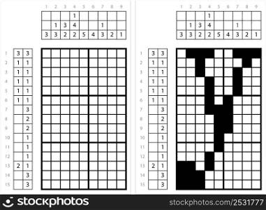 Alphabet Y Lowercase Nonogram Pixel Art, Character Y, Language Letter Graphemes Symbol Vector Art Illustration, Logic Puzzle Game Griddlers, Pic-A-Pix, Picture Paint By Numbers, Picross