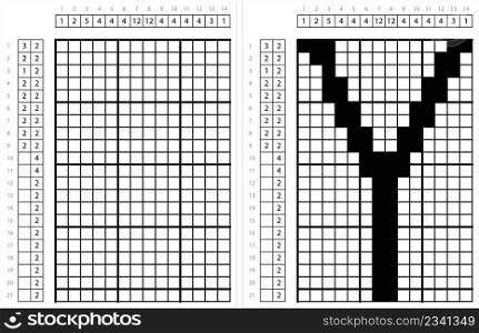 Alphabet Y Nonogram Pixel Art, Character Y, Language Letter Graphemes Symbol Vector Art Illustration, Logic Puzzle Game Griddlers, Pic-A-Pix, Picture Paint By Numbers, Picross