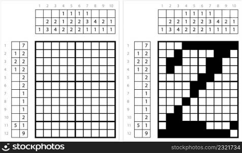 Alphabet Z Lowercase Nonogram Pixel Art, Character Z, Language Letter Graphemes Symbol Vector Art Illustration, Logic Puzzle Game Griddlers, Pic-A-Pix, Picture Paint By Numbers, Picross