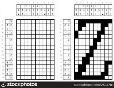 Alphabet Z Nonogram Pixel Art, Character Z, Language Letter Graphemes Symbol Vector Art Illustration, Logic Puzzle Game Griddlers, Pic-A-Pix, Picture Paint By Numbers, Picross