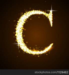 Alphabets C of gold glittering stars. Illustration vector