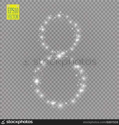 Alphabets Number 8 eight of white glittering stars on transparent background. Illustration vector. Alphabets Number 8 eight of white glittering stars on transparent background. Illustration vector. eps 10