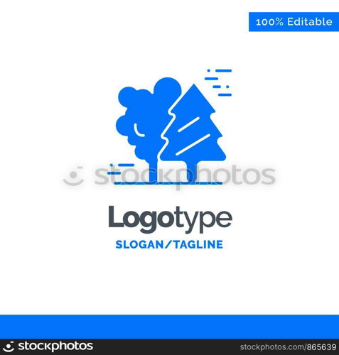 Alpine, Arctic, Canada, Pine Trees, Scandinavia Blue Solid Logo Template. Place for Tagline