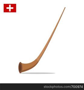Alpine horn isolated on white background. Swiss symbol. Vector illustration. Alpine horn isolated on white background