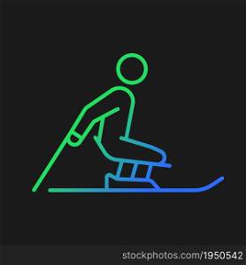 Alpine skiing gradient vector icon for dark theme. Winter season professional extreme sports. Disabled sportsman. Thin line color symbol. Modern style pictogram. Vector isolated outline drawing. Alpine skiing gradient vector icon for dark theme