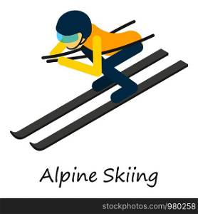 Alpine skiing icon. Isometric of alpine skiing vector icon for web design isolated on white background. Alpine skiing icon, isometric style